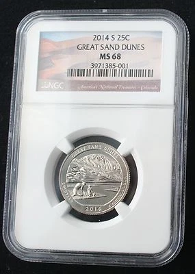 2014-S NGC MS68 GREAT SAND DUNES 25c PARKS LOGO QUARTER, LO POP, FINEST REGISTRY - Image 1 of 4