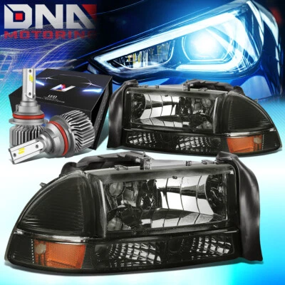 For 1997-2004 Dodge Dakota/Durango Bumper Dual Headlight W/LED Slim Style Smoked - Image 1 of 4