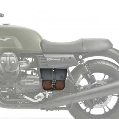 Bolso lateral Ex para Moto Guzzi V7 III - V9 en cuero y algodón encerado Foto 1 de 4