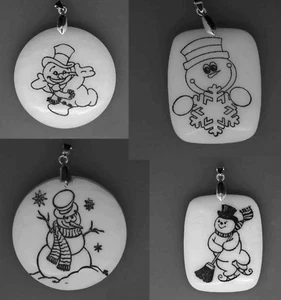 Etched Snowmen Pendants - Picture 1 of 6