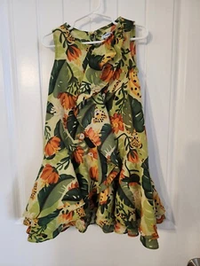 Mayoral Jungle Tiger Forest Ruffle Front Dress Parrot Size 6 Girls - Picture 1 of 6