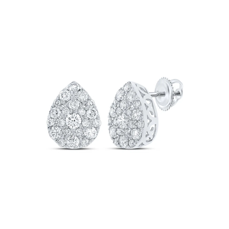 10kt White Gold Womens Round Diamond Drop Cluster Earrings 1 Cttw - Image 1 of 1
