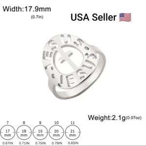 New Jesus Cross Round Rings for Women Stainless Steel Christian Religious Amulet - Picture 1 of 4