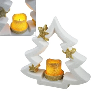 Keramik Tannenbaum mit Led Votiv-Kerze Timer Weihnachtsbaum Kerzenhalter Xmas - Bild 1 von 4