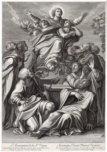 CARRACCI 1600s Grabado "Virgen María con Ángeles del Cielo" ENMARCADO Firmado Certificado de Autenticidad - Imagen 1 de 4