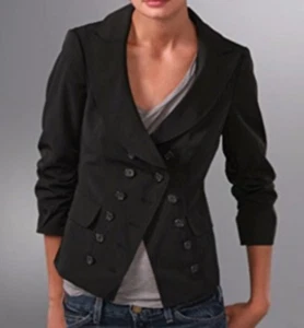 Elizabeth & James Black Double Breasted Ruched Sleeve Blazer Jacket Suit Sz 0 - Picture 1 of 7