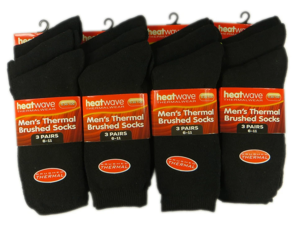 12 Pairs Men's Black Thermal Socks, Warm Work Boot Socks By Heatwave®  Size 6-11 - Image 1 of 1