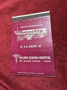Cuadro de cerillas vintage del ejército de EE. UU., Hospital Billings en Fort Benjamin Harrison IN. - Imagen 1 de 5