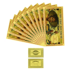 10 Stück Guadeloupe 1000 Francs Goldfolie Kunststoff Banknoten Sammlerstücke Ornament - Bild 1 von 5