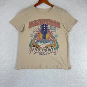 Zoe+Liv T-Shirt Women's Small Tan Nashville Music City Graphic Short Sleeve - Picture 1 of 6