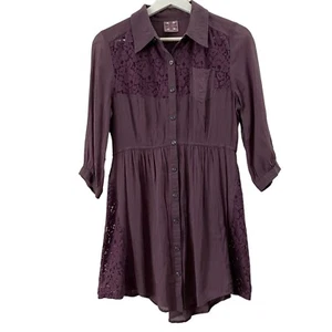 Free People Mujeres Indie Vaquera Boho Grunge Encaje Inserto Túnica Camisa Vestido Talla S - Imagen 1 de 7