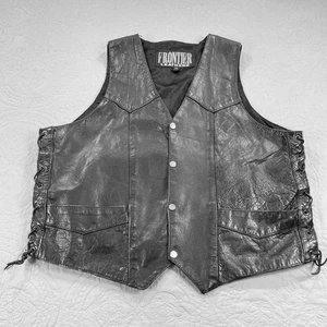 Gilet in pelle Frontier uomo 48 nero pelle pizzo laterale scatto anteriore motociclista moto - Foto 1 di 9
