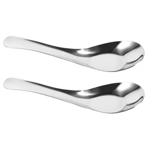 2 Stück Edelstahl Flache Löffel Kind Kleinkind Chinesische Suppenlöffel - Bild 1 von 12