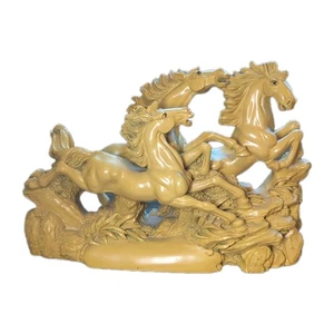 FENG SHUI wilde LAUFENDE PFERDE chinesische gelbe HARZ-Skulptur schwere FIGUR  - Bild 1 von 16