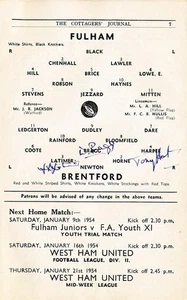 SIGNIERTES PROGRAMM - Fulham v Brentford 1953/1954 - DREI AUTOGRAMME auf Mannschaftsseite - Bild 1 von 1