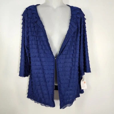 BonWorth Cardigan Womens Medium Blue 3/4 Sleeve Ruffled Layered Single Clasp - Изображение 1 из 4