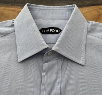 Camisa de vestir Italia Tom Ford azul blanco a rayas a medida 15,5 Foto 1 de 4