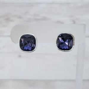 Orecchini Vintage Napier Clip On Viola Scuro Gemma e Tono Argento - Problemi Condizioni - Foto 1 di 7