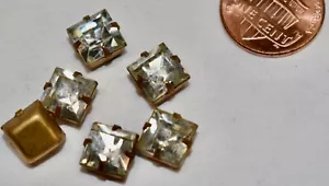 VINTAGE 6 SQUARE SET IN BRASS CRYSTAL ELEMENTS 8mm - Picture 1 of 2