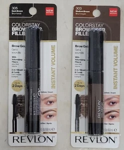 2 Revlon Colorstay Brow Fiber Filler Brow Gel #305 DARK BROWN & #303 MEDIUM BRN. - Picture 1 of 6
