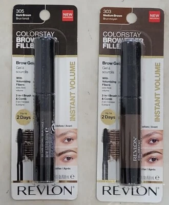 2 Revlon Colorstay Brow Fiber Filler Brow Gel #305 DARK BROWN & #303 MEDIUM BRN. - Image 1 of 4