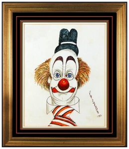 Red Skelton Original Clown Portrait Drawing On Linen Caricature Signed Framed - Picture 1 of 6