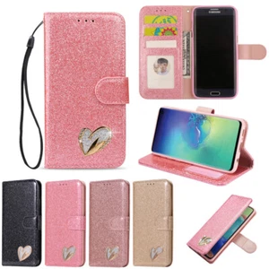 Glitter Leather Wallet Case Card Flip Cover for Samsung Galaxy S10e S10+ S9 S8+ - Picture 1 of 25