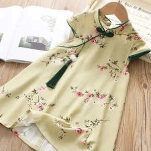 Child Kid Girl Qipao Cheongsam Dress Floral Frog Button Fringe Summer Ethnic - Picture 1 of 10