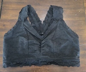 Bralette de encaje elástico Cacique 22/24 inalámbrico espalda deportiva negro 125467 nuevo sin etiquetas - Imagen 1 de 3