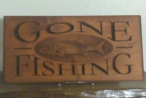 GONE FISHING Wooden Home Decor Sign - Picture 1 of 1