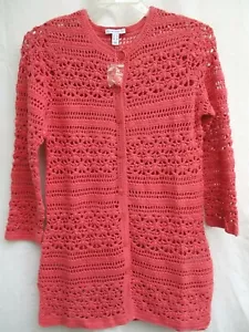 ISAAC MIZRAHI LIVE!..DARK PEACH..HÄKELSTRICK..LANG..CARDIGAN..PULLOVER..NEU..MED - Bild 1 von 5