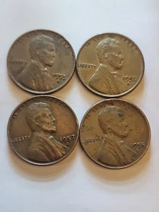 1955-D, 1956-D, 1957-D, and 1958-D Lincoln Wheat Cent Pennies - Picture 1 of 3