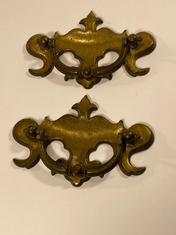 Vintage handles Drop Bail pulls backplate Antiqued Bronze LOT 2 w/o screws Cover