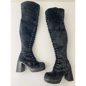 Delia's Sin Knee-High OTK Boots Shoes Velvet Platform Black Size 7 - Picture 1 of 12