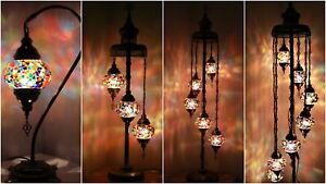 New 1/3/5/7 Glass Turkish Moroccan Style Glass Floor/Table Lamp - UK Certified