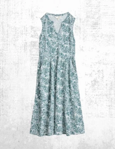 Ex Seasalt Women’s Sleeveless Bay Jersey Midi Dress in Teal Vally Floral - Picture 1 of 9