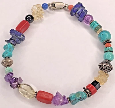 Silpada Sterling 925 Amethyst Turquoise Coral Citrine Onyx Lapis Lazuli Bracelet - Image 1 of 4