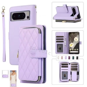 For Google Pixel 9 8A 6 Pro Case Zipper Card Crossbody Leather Wallet Flip Cover - Picture 1 of 40