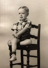 Vintage Photo Snapshot Cute Little Boy Posing On Chair