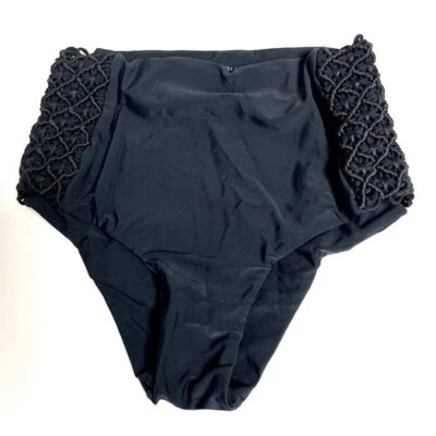 TORI PRAVER Cintura Alta Negro Crochet Descarado Bikini Baño Parte Inferior Mujer’s Talla S Foto 1 de 4