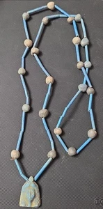 Amarna Amulet, Egyptian Pharaoh's Necklace Hand Beaded Mummy Beads - Picture 1 of 5