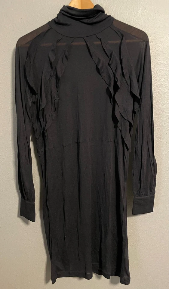 Vestido Batik Feminino Antigo Pequeno Preto Lã Babado Manga Longa Decote Simulado Boho - Imagem 1 de 4