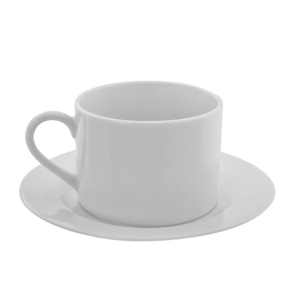Taza y platillo de porcelana Z-Ware de 8 oz, juego de 6, blanco Foto 1 de 3