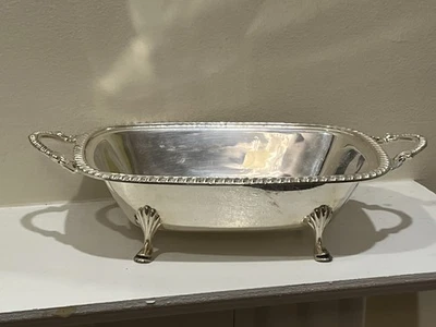 Bandeja Plateada Plato Rectangular 8”x5.75” Manijas 4 Pies Foto 1 de 4