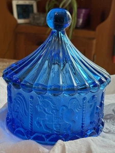 Goebel 1982 Kristall BLAU Karussell Bonbonglas Karussell, 7" x 5 1/2" - Bild 1 von 8