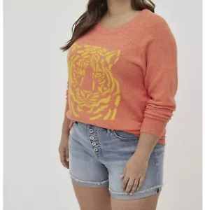 Torrid Women’s Plus Size 4 4X 26 Raglan Pullover Tiger Sweater Coral New - Picture 1 of 7