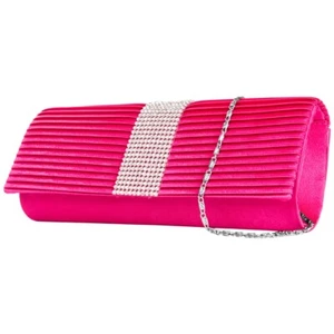 Women Evening Pleated Satin Rhinestone Clutch Chain Purse Crossbody Bag Handbag - Picture 1 of 7