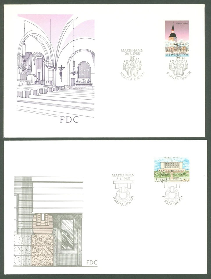 Aland K81 2 FDC 1988/1989 Arquitectura - Iglesia Ayuntamiento Foto 1 de 1