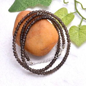 Smoky Quartz Beaded Rondelle Faceted Jewelry, Smoky Quartz Beads Necklace - Picture 1 of 4