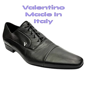Valentino Men's Black Leather Dress Lace-Up Shoes Size 44 US 11 Medium EUC - Picture 1 of 10
